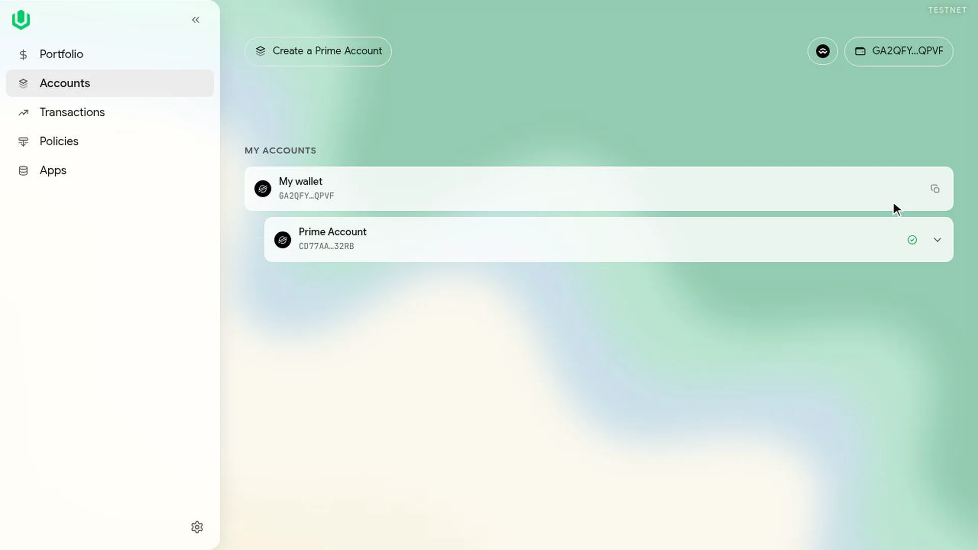 The Accounts page with the new Prime Account