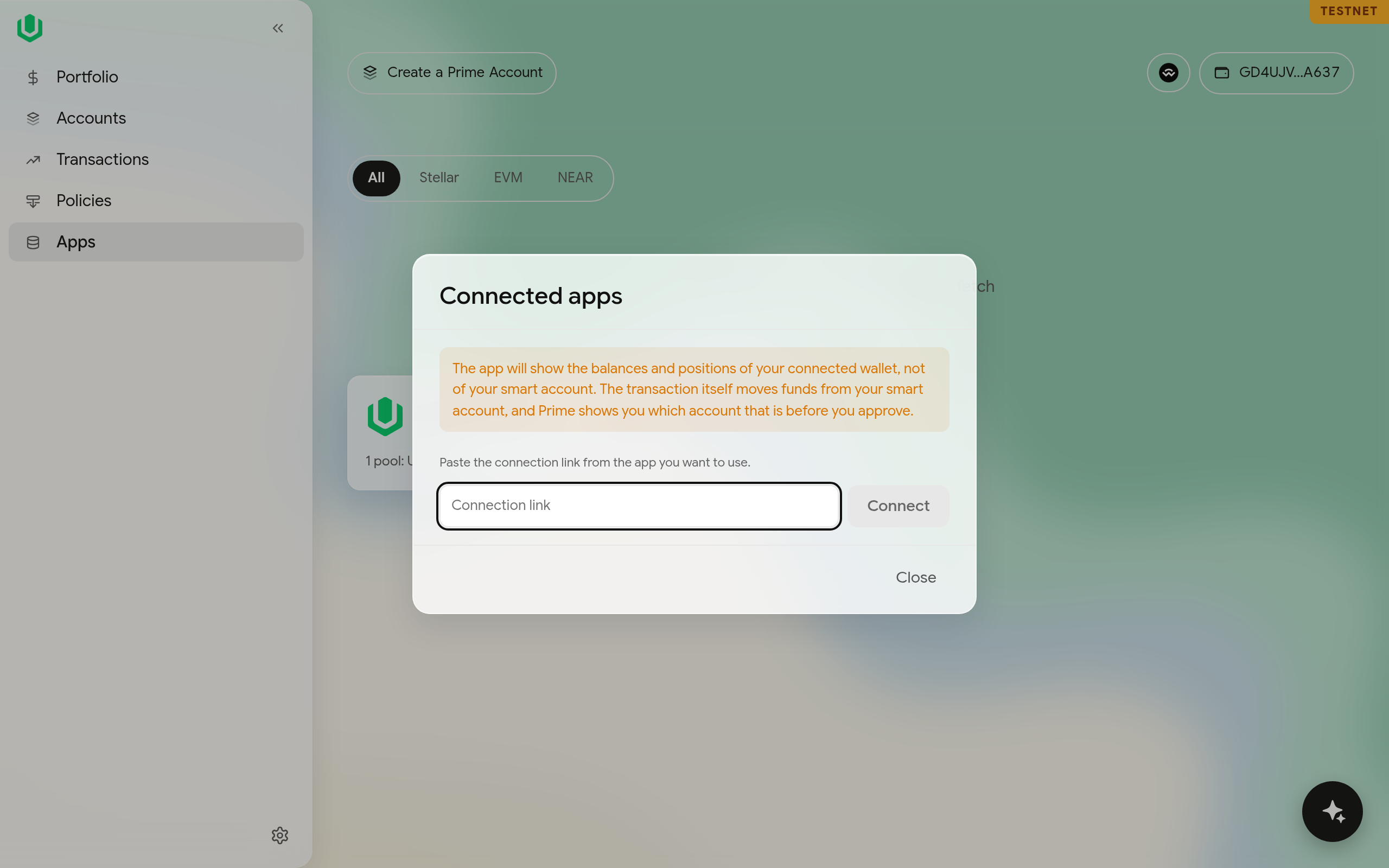 The Connected apps dialog