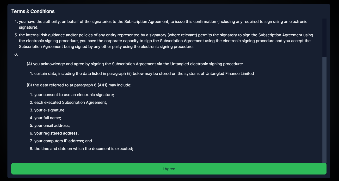 Confirm Signing terms and conditions